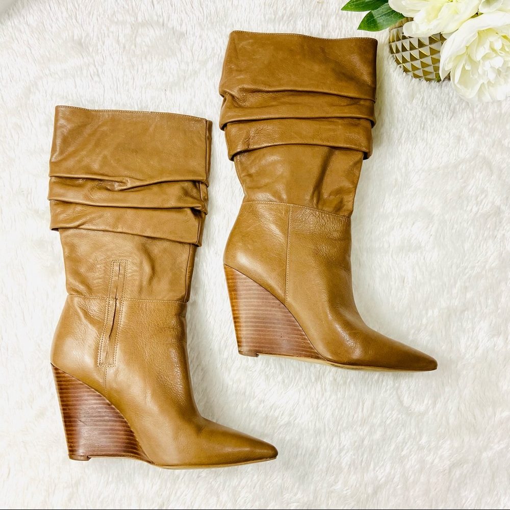 Nine West Vernese Wedge Scrunched Leather Boots